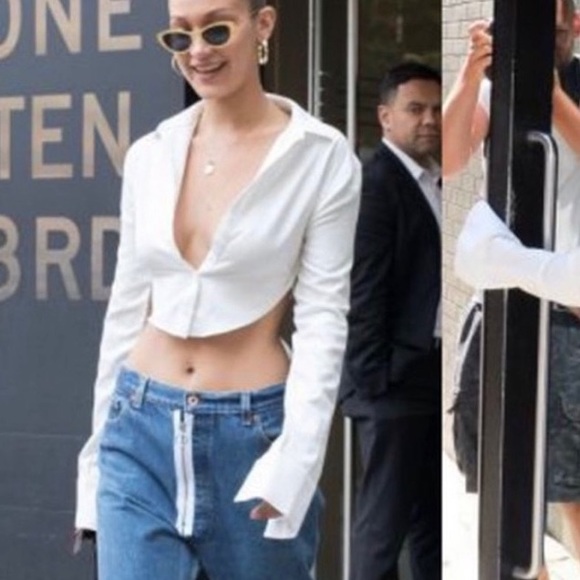 🆕JLUXLABEL OFF WHITE STRINGS ATTACHED LONG-SLEEVE CROPPED BUTTON UP SHIRT - Picture 4 of 4